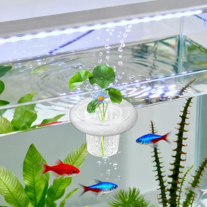5Set Floating Aquarium Plant Holder, Aquatic Plants Cup with White Foam Floating Ring, Aquarium Planting Baskets, Fish Tank Plant Holders for Aquatic Plant Cultivation and Aquascape Decoration