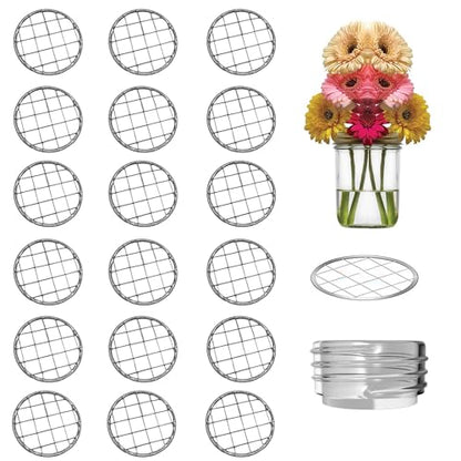 18PCS 2.7” Mason Jar Flower Frog Lids, 70mm Metal Grid Lid Insert Organizer for Regular Mouth Canning Jars, Square Hole Floral Arrangement Holder for Fresh Flower Display