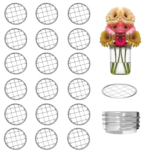 18PCS 2.7” Mason Jar Flower Frog Lids, 70mm Metal Grid Lid Insert Organizer for Regular Mouth Canning Jars, Square Hole Floral Arrangement Holder for Fresh Flower Display
