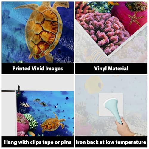 12x8ft Underwater Ocean Coral Reef Backdrop Under The Sea Tropical Fish Sea Turtle Marine Life Photography Background Seabed World Nature Scene Aquarium Decor Kids Portrait Photo Shoot Props - size: 12x8ft