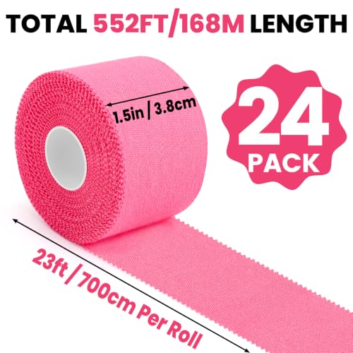 NUITPY 24 Pack Athletic Tape, Pink Sports Tape, Easy Tear Wrist Tape, Strong Adhesion Tapes for Boxing, Gymnastics, Hockey, Soccer, Lacrosse and First Aid - color: Pink-24 Rolls