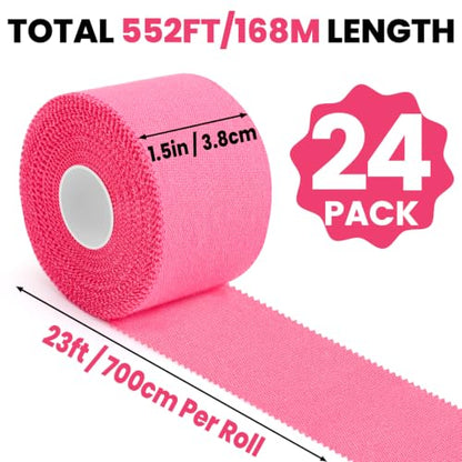 NUITPY 24 Pack Athletic Tape, Pink Sports Tape, Easy Tear Wrist Tape, Strong Adhesion Tapes for Boxing, Gymnastics, Hockey, Soccer, Lacrosse and First Aid - color: Pink-24 Rolls