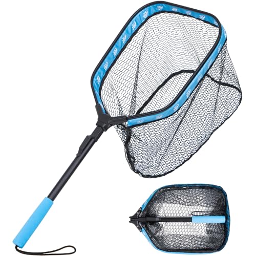 Floating Fishing Net, Collapsible Landing Net, Fish Net with Rubber Coated Polyethylene Netting for Bass, Trout, Fly Fishing, Kayak & Boat Fishing