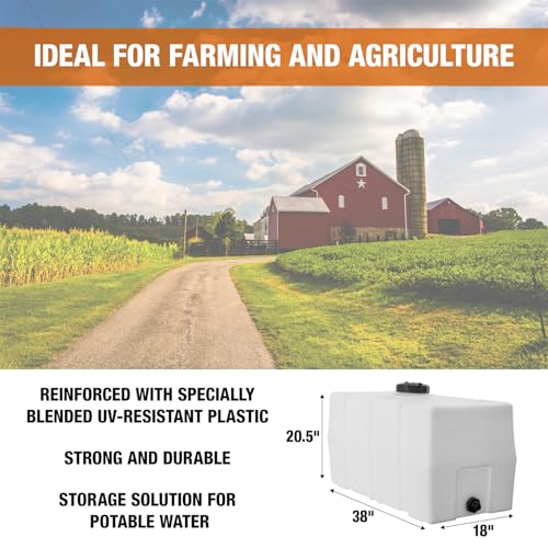 82123919 Horizontal Square Reservoir Water Tank, 50 Gallon, Made in USA, Natural Poly Tank for Non-Flammable Liquids, UV-Resistant, Ideal for Agricultural Use, RV Water Storage, White - size: 50 gallon