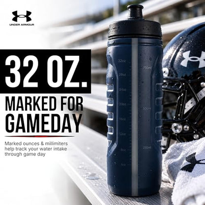 Under Armour Squeeze Water Bottles, 32 oz Water Bottles, Sideline Sports Water Bottle with Quick-Shot Lid, Quick & Easy Hydration, Gym Water Bottles, Squeeze Bottle, 1 32oz Bottle - color: Navy Blue and Black
