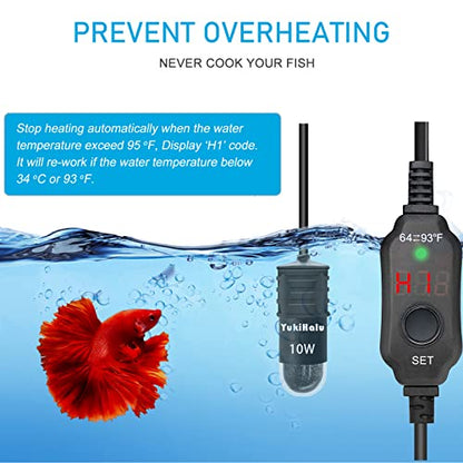 YukiHalu USB Powered Aquarium Heater, 10W Adjustable Mini Fish Tank Heater with External Temperature Controller, LED Display, Used for 0.5-1 Gallon Tank (10W USB)