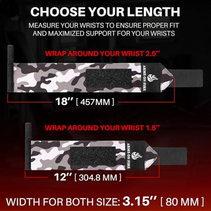 Elastic Cotton Weightlifting Wrist Wraps with Thumb Loops, 1 Pair - color: Black Camo, style: 18" – Arms on Fire