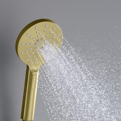 Circular 3 Settings ABS Handheld Shower Head, Multi-Function Showerhead with 3 Spray Modes, Ergonomic Design, Water-Efficient, Easy Install for Bathroom Showers, Brushed Gold Finish