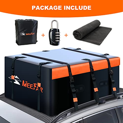 Car Roof Bag Rooftop Cargo Carrier Bag Waterproof 21 Cubic Feet roof Cargo | Soft Shell Luggage rack bag for All Vehicle with/Without Rack,Includes Anti-Slip Mat,10 Reinforced Straps,6 Door Hooks,Lock - size: 21 Cubic Feet