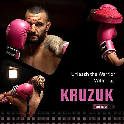 Kruzak Boxing Gloves for Men & Women, Sparring & Kickboxing Gloves, Muay Thai & MMA Gloves, 8-16 oz - color: Pink, size: 8 oz