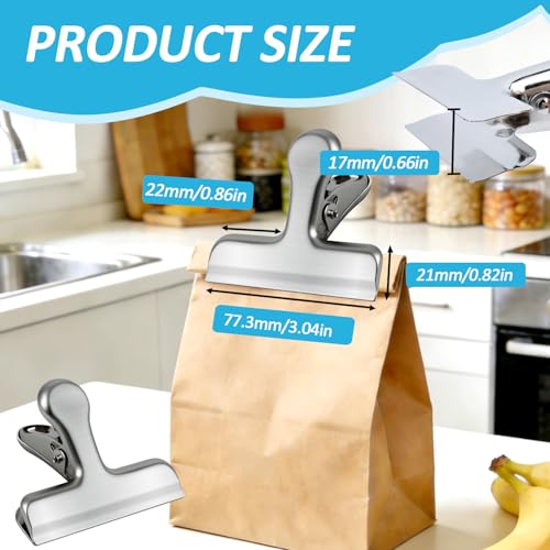 7cm Airtight Metal Chip Clips Set of 8, Rust-Proof Kitchen Bag Clips for Food Preservation, Secure Snack Clip with Wide Jaw for Thick Bags, Heavy Duty Clamps