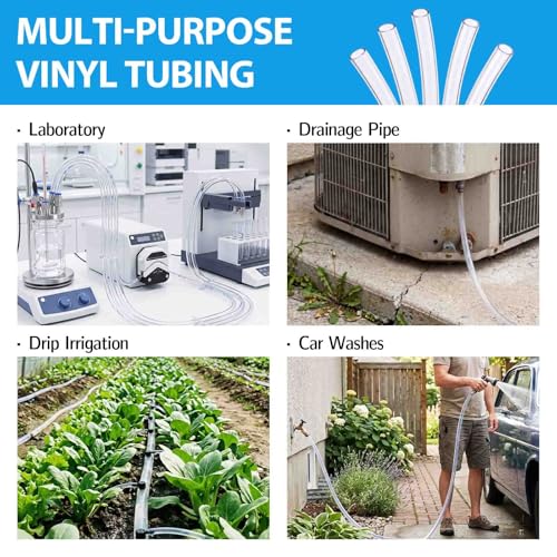 Clear Vinyl Tubing Clear Hose PVC Tubing Plastic Tube for Aquarium Hose Air Hose Irrigation (3/8" ID x 1/2” OD x 25 Feet) - size: 3/8" ID x 1/2” OD x 25 Feet