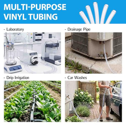 Clear Vinyl Tubing Clear Hose PVC Tubing Plastic Tube for Aquarium Hose Air Hose Irrigation (3/8" ID x 1/2” OD x 25 Feet) - size: 3/8" ID x 1/2” OD x 25 Feet
