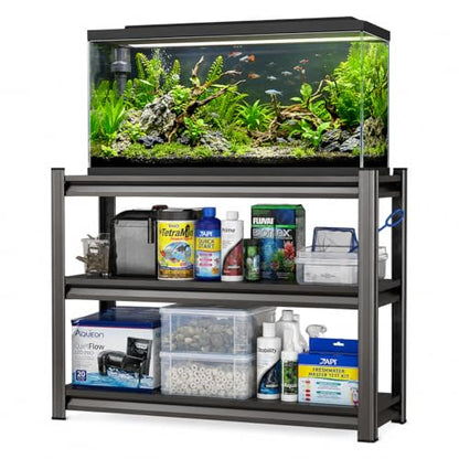 PRESTELION Aquarium Stand Fish Tank Stand 1200LBS Metal Shelving Adjustable Heavy Duty Storage Shelves Display Shelves Utility Shelf for Turtle Tank, Reptile Terrarium, 31.5" H×35.4" W×13.8" D, Black - size: 3-TIER 31.5"H×35.4"W×13.8"D