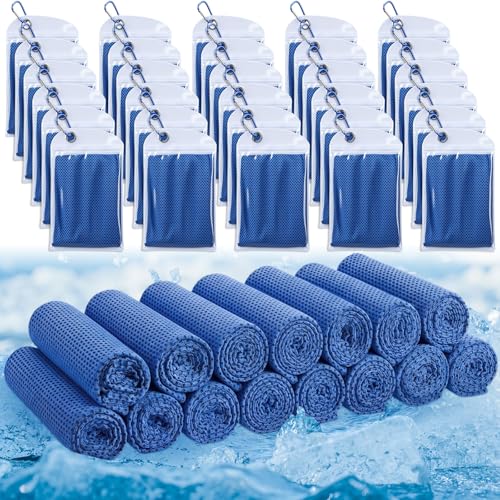 Honoson 30 Pack Cooling Towels for Neck and Face, 27 x 16 Inch Cool Chilly Towels, Microfiber Reusable Sweat Rag with Pouch for School Sport Team, Athlete, Gym, Workout and Outdoor Use (Royal Blue) - color: Royal Blue