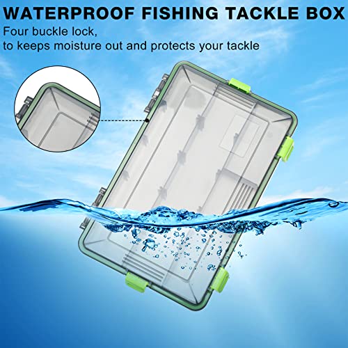 6 Pcs Fishing Tackle Boxes Waterproof Airtight Plastic Tackle Box Organizer Transparent Fishing Tackle Storage with Adjustable Dividers for Terminal Tackle Lure Bait Hook(Large)