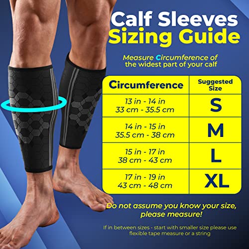Sparthos Calf Compression Sleeves, Shin Splint Relief Men, Women - Black-XL | Leg Compression Sleeves (1 Pair), Varicose Veins, Pain & Cramp Recovery, Air Travel, Nurses, Maternity, Running, Soccer - color: Midnight Black