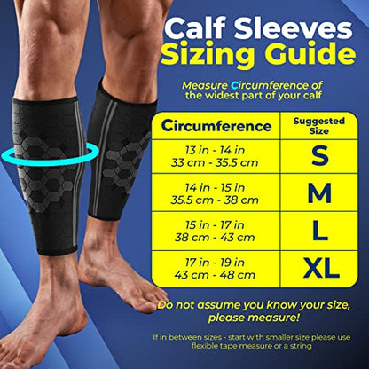 Sparthos Calf Compression Sleeves, Shin Splint Relief Men, Women - Black-M - color: Midnight Black
