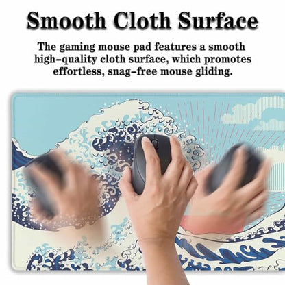 Extra Large Mouse Pad Blue XXL Mousepad, Big Mouse Pads Office Desk Mats, Desk Pad Mat Waterproof Non-Slip Rubber Base, 35.4 X 15.7 inch for Work/Game/Office/Home Japanese Great Wave Art - color: Japanese Great Wave Art