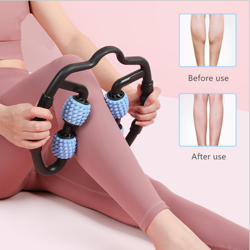4 Wheels Foam Roller Muscle Massager for Leg Neck Hand Arm,Trigger Point Muscle Relax Massager Indoor Sports Yoga Bodybuilding Equipment (Blue) - color: Blue