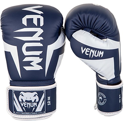 Venum Elite Boxing Gloves - color: White/Navy Blue, size: 12-Ounce