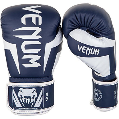 Venum Elite Boxing Gloves - color: White/Navy Blue, size: 12-Ounce