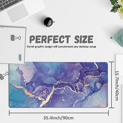 Large Mouse Pad Abstract Purple Marble Texture Extended Gaming Mouse Pad Non-Slip Desk Mat with Stitched Edge Laptop Computer Keyboard Mousepad for Office Home 35.4" x 15.7" - color: Abstract Purple Marble Texture