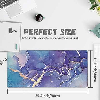 Large Mouse Pad Abstract Purple Marble Texture Extended Gaming Mouse Pad Non-Slip Desk Mat with Stitched Edge Laptop Computer Keyboard Mousepad for Office Home 35.4" x 15.7" - color: Abstract Purple Marble Texture