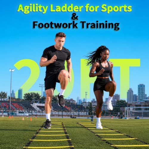 20ft Adjustable Agility Ladder with Carry Bag | Speed Ladder for Football Soccer Basketball Training Equipment , Footwork Drills, Speed Training, 2 Pack