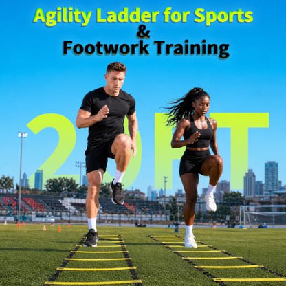 20ft Adjustable Agility Ladder with Carry Bag | Speed Ladder for Football Soccer Basketball Training Equipment , Footwork Drills, Speed Training, 2 Pack
