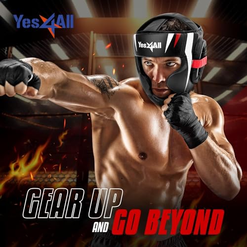 Yes4All Extreme Full Face Boxing Headgear, Adjustable Sparring Headgear, Martial Arts Helmet with PU Leather for Muay Thai, MMA Training, Sparring, Kickboxing - style: A. Medium