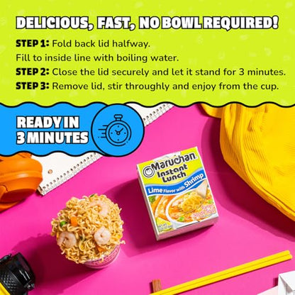 Maruchan Instant Lunch Ramen Noodles, Lime Flavor with Shrimp – Japanese-Style Instant Noodle Soup, Easy Meal Ready in 3 Minutes – 2.25 Oz. (12 Pack) - size: 0.19 Ounce (Pack of 12)