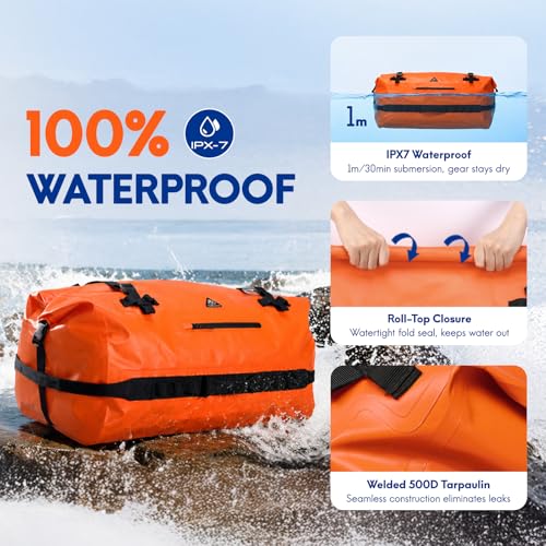 Haimont IPX7 Waterproof Roll-Top Dry Duffel Backpack Bag - color: Orange, size: 60L