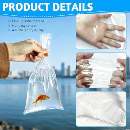 6"x12" 2 Mil Clear Plastic Fish Shipping Bags, 50 Pack, Double Bottom Seal Leak-Proof Heavy Duty Poly Bags for Live Fish Transport, Aquarium, Industrial & Healthcare Use