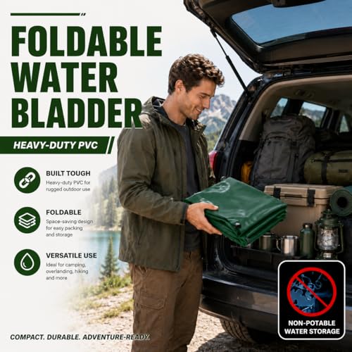 100 Gallon Water Storage Bladder, Premium Tear-Proof & Leakproof PVC Water Storage Tank, Portable Water Tank for Camping, Truck, RV Trips, Emergency, Outdoor & Wild Survival - size: 100 gallon