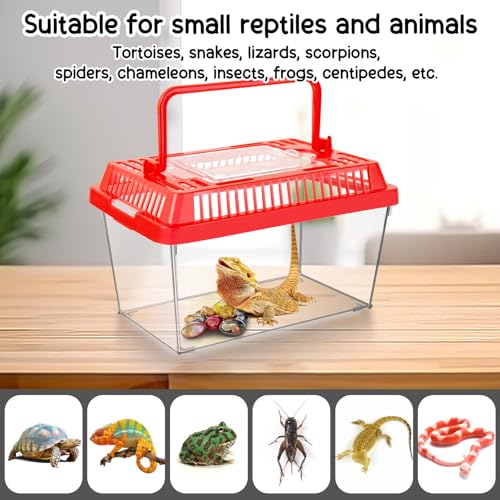 12Pcs Plastic Reptile Terrariums Carrier Cage, Tarantula Enclosure Snake Breeding Box Hatching Container Transparent Fish Tank Turtle Aquarium with Random Color Lid for Shrimp, S(5.9" x 3.5" x 4.3")