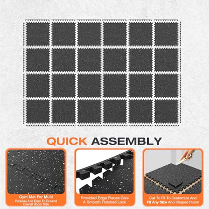 0.56'' Thick 24 Pcs 96 Sq Ft Non-Slip Rubber Top Exercise Equipment Mats, High Density EVA Foam Mats with Rubber Top, Interlocking Puzzle Gym Flooring for Home Gym, Workout Floor Mats, Black - size: 24" L x 24" W x 0.56" Thick