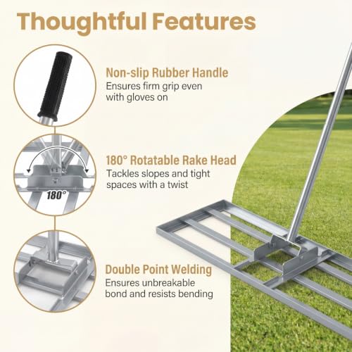 COSTWAY 30x10 Inch Lawn Leveling Rake, Soil Sand Dirt Leveling Tool, Ground Leveler for Yard, Landscape, Garden, Pasture (Silver, 30"x10") - color: Silver