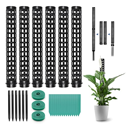 Moss Pole for Climbing Plants Monstera, Indoor Plant Supports, Plastic Moss Stick, Plant Stake for Garden, Extension Aid Climbing Rob (Black, 6pcs 10inch) - size: 6pcs 10inch
