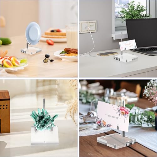 6 Pcs Clear Acrylic Easel Stand, Adjustable Metal Arm Display Holder for Crystals, Minerals, Rocks, 2.4x2.4x3.5 Inch