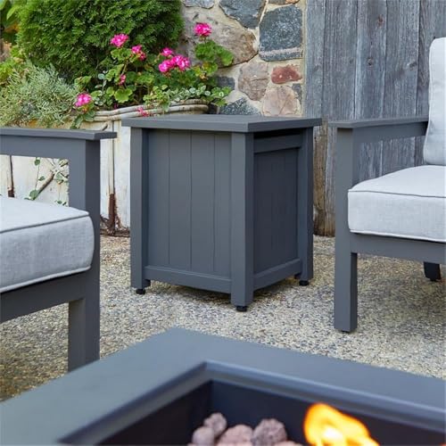 Modern Propane Tank Cover, 20.5" H x 17.5" W, Powder-Coated Metal/Plastic, Gray Finish, Rectangle Design, UV/Rust-Resistant Outdoor Accessory Doubles as Side Table