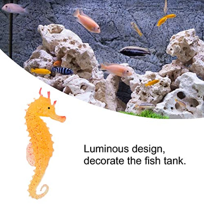 plplaaoo Simulation Seahorse Realistic Luminous Silicone Hippocampus Aquarium Decor with Suction Cup for Freshwater and Saltwater Fish Tanks 10 x 4cm (Yellow)