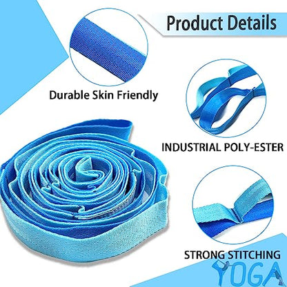 Stretching Strap Yoga Strap with Loops for Physical Therapy, Non-Elastic - color: Blue/Light Blue