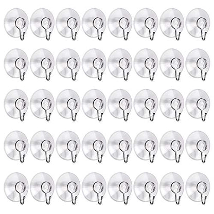 40 Packs Suction Cup Hooks, 1.77 Inches Universal Clear PVC Suction Cups for Shower Removable Window Suction Cups with Hooks for Kitchen Bathroom, Wall, Glass