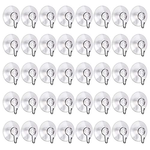 40 Packs Suction Cup Hooks, 1.77 Inches Universal Clear PVC Suction Cups for Shower Removable Window Suction Cups with Hooks for Kitchen Bathroom, Wall, Glass