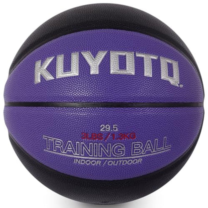 KUYOTQ 3LBS/3.3LBS/2.2LBS Weighted Heavy Training Basketball 29.5/28.5" in and Outdoor Improving Handling Dribbling Passing Rebounding Skill Composite Size 7/6 Weighted Training Basketball Equipment - color: Black+Purple, size: Size 7 Adult - 29.5"-3LBS