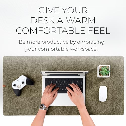 Nordik Large Felt Desk Mat – Timber Moss Green – 35 x 17 inch – Computer Desk Mat – Keyboard and Mouse Pad – Large Desktop Felt Pad