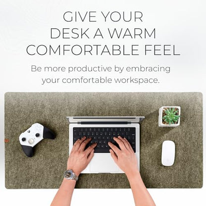 Nordik Large Felt Desk Mat – Timber Moss Green – 35 x 17 inch – Computer Desk Mat – Keyboard and Mouse Pad – Large Desktop Felt Pad