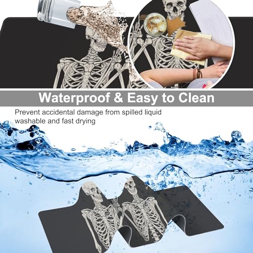 Human Skeletons Best Friends Desk Mat,Large Gothic Human Skeleton Gaming Keyboard Mouse Pad,Non-Slip Rubber Base Desk Pad Thick Stitched Edges Waterproof Mousepad Mouse Mat 31.5"x11.8" - color: Human Skeletons Best Friends