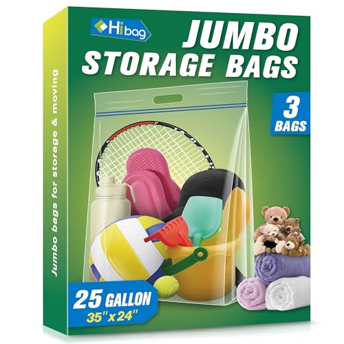 HIBAG 25 Gallon Jumbo Storage Bags, 35” x 24” Resealable Clear Bags with Handle, Extra Large XL Heavy Duty for Clothes Pillow Travel Moving, Pack of 3 - size: 25 gal - 3 pack